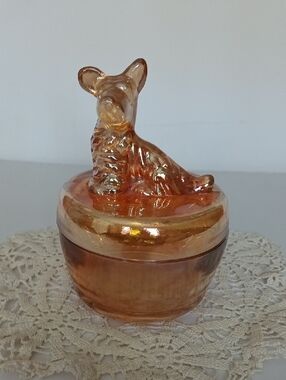 Vintage Carnival Marigold Jeanette Glass- Powder Jar Home Accent
